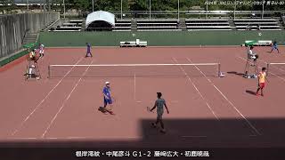 2024年 全日本ジュニアソフトテニス選手権大会 男子U-20 ダブルス 準々決勝 根岸澪紋・中尾彦斗(日本体育大学・中央大学) 対 藤﨑広大・初鹿暁哉(明治大学・法政大学)