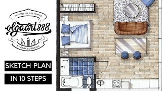 ✍🏼SKETCH-PLAN IN 10 EASY STEPS: interior design drawing with markers