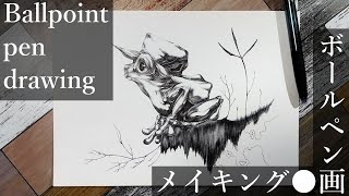 カエル - その5 -【ボールペン画メイキング】- Ballpoint pen drawing -