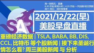 美股直播12/22 [早盘] 重磅经济数据 | TSLA, BABA, BB, DIS, CCL, 比特币 等个股新闻 | 接下来圣诞行情怎么看? 周三美股新闻 与 分析