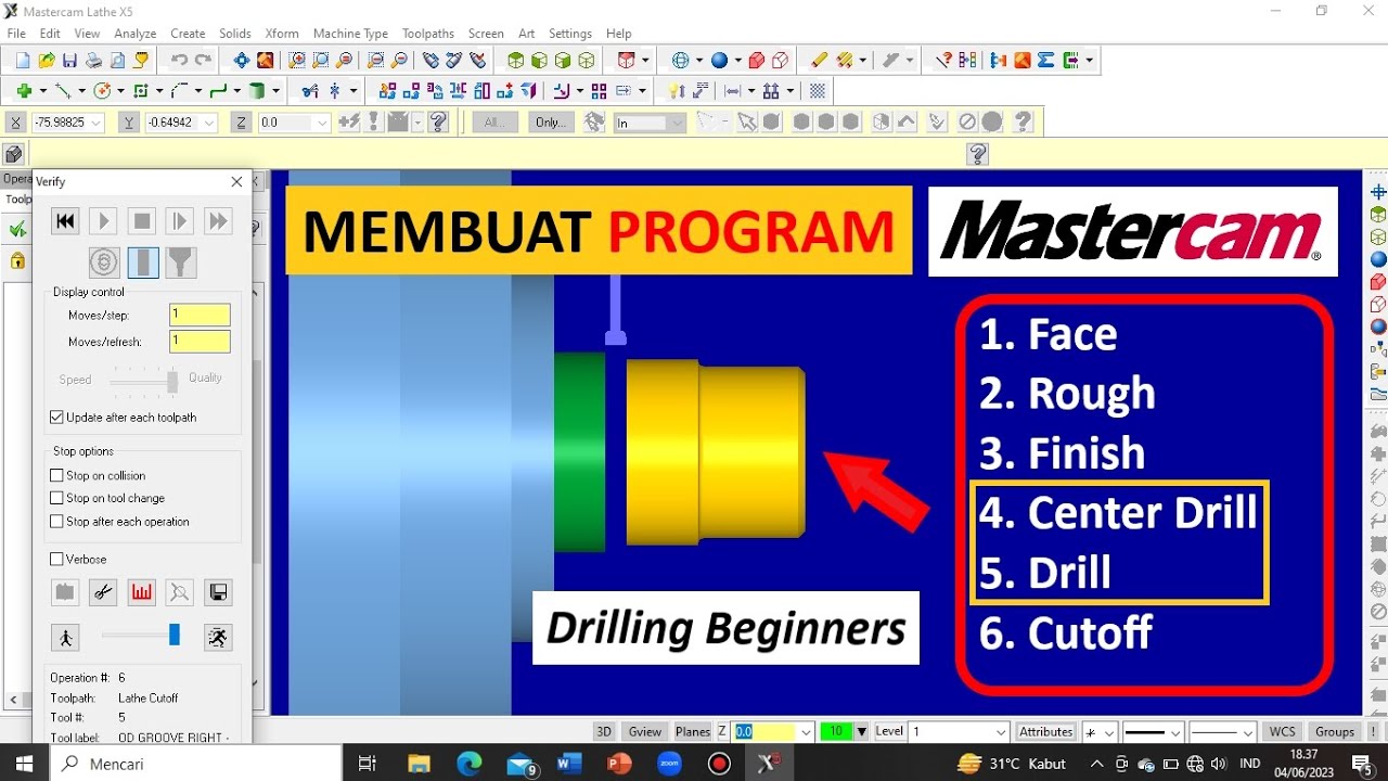 Tutorial Membuat Program Mastercam X5 CNC Turning / Lathe || Drill ...