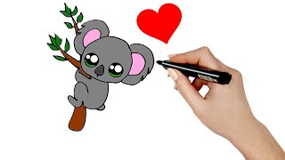 Cómo dibujar un KOALA kawaii en un árbol fácil. Learn to Draw a Cute Koala in a tree easy