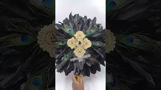 Luxury Black Duck Feather with Peacock Details embellished with Gold Appliqués and Claw Stones