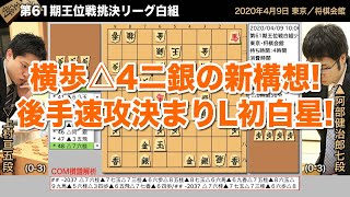 第61期王位戦挑決リーグ白組 ▲阿部健治郎七段 – △上村亘五段【将棋棋譜】