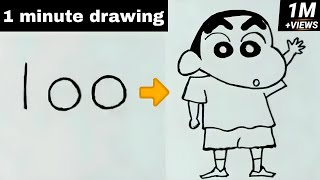 How to draw Shinchan | Turn 100 into SHINCHAN cartoon | Satya saraf 2021