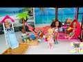 Barbie Chelsea Tiki Hut Sand box Playground Playset Toy Unboxing Review New Dolls Part 1