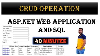 CRUD operations using ASP dot net and SQL Server Insert Delete Update Select Interview Preparation