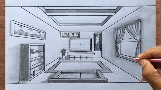 How to Draw a Room using 1-Point Perspective: Step-by-step narrated