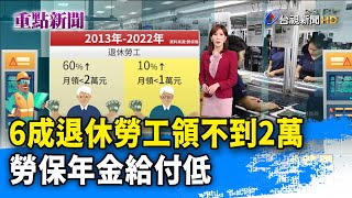 6成退休勞工領不到2萬 勞保年金給付低【重點新聞】-20230729