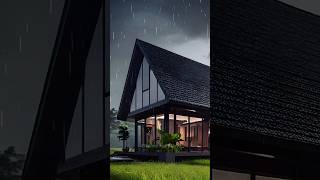 Minimalist Elegance: Modern Black Roof House Under the Rain