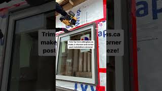 Trimming a window with J channel using cordless siding nailer with Trim adapter tip