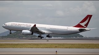 HEAVY CROSSWINDS APPROACH \u0026 NEAR GO-AROUND | Cathay Dragon Airbus A330 Super Late Touchdown!!!