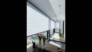 Motorized Shangri La blinds for large French windows