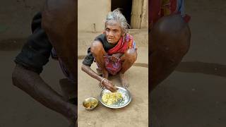 100 year old poor widow grandma eating PORK CURRY || Village food channel