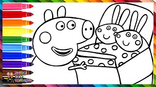 Drawing And Coloring Peppa Pig With The Baby Bunny Twins 🐷🐰🐰🌈 Drawings For Kids