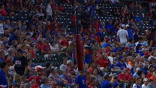 MIA@TEX: Andrus shatters his bat and it gets stuck