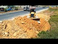 Amazing Dump Truck Pouring Soil Stone & Bulldozer Pushing Extended Near The Ring Road   Dozer Pushin