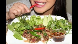 ASMR* Spicy Raw Beef Laab* sticky and crunchy eating sounds (no talking)