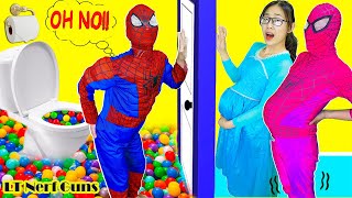 Superhero War Movie Funny Spiderman, Frozen Elsa, Joker vs Pink Spidergirl POO COLORED BALL Prank