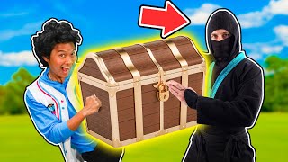 Ninja MarMar Pretend Play Hunt for Treasure Chest in Park! Learn Directions with MarMar land