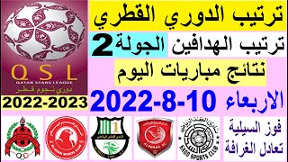 ترتيب الدوري القطري وترتيب الهدافين ونتائج مباريات اليوم الاربعاء 10-8-2022 الجولة 2 - دوري نجوم قطر