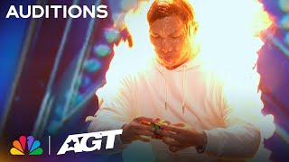 Thomas Vu brings the HEAT with his fiery Rubik's Cube stunt! | Auditions | AGT 2023
