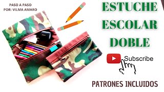 ESTUCHE ESCOLAR DOBLE - CARTUCHERA GRANDE PARA LAPICES CON DOBLE CIERRE - CON PATRONES - Pencil Case