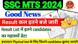 SSC MTS Result 2024 ||🥳 Good News || Result कल इतने बजे जारी || Physical test के लिए कितने candidate