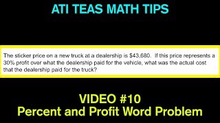TEAS Math Tips - Video #10: Percent and Profit/Money Word Problem