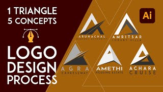 How to Design a Logo in Illustrator | 5 Logos from 1 Triangle Shape | Smart Logo Design Process