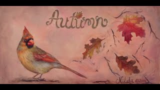 How to Paint Realistic Birds  Female Cardinal and Fall Leaves in Acrylics Part 1