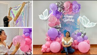 Como hacer un Arco de Globos e instalarlo sobre Tela Shimmer 🦋 Decoracion con Mariposas Led 🦋