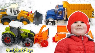 Pretend Play with Toy Trucks in the Snow! | Unboxing Big Bruder Snow Plow for Kids | JackJackPlays