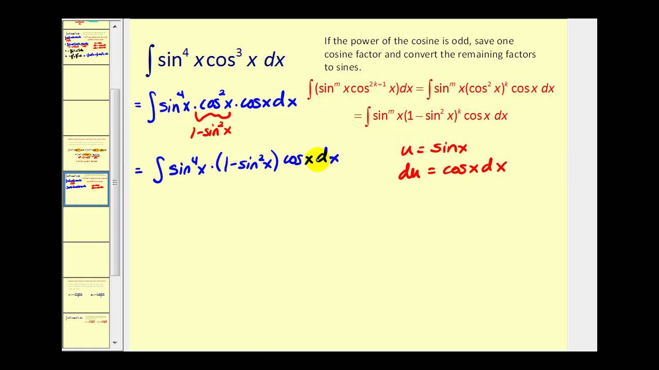 Trigonometric Integrals Involving Powers Of Sine And Cosine - Part 1 ...