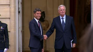 Vidéo : la passation de pouvoir entre Gabriel Attal et Michel Barnier débute à Matignon