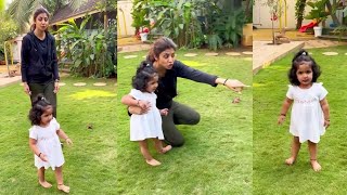 Shilpa shetty daughter Samisha adorable video saying Mama and Playing with Crow in Garden