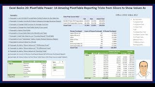 Excel Basics 20: PivotTable Power: 14 Amazing PivotTable Reporting Tricks: Slicers to Show Values As