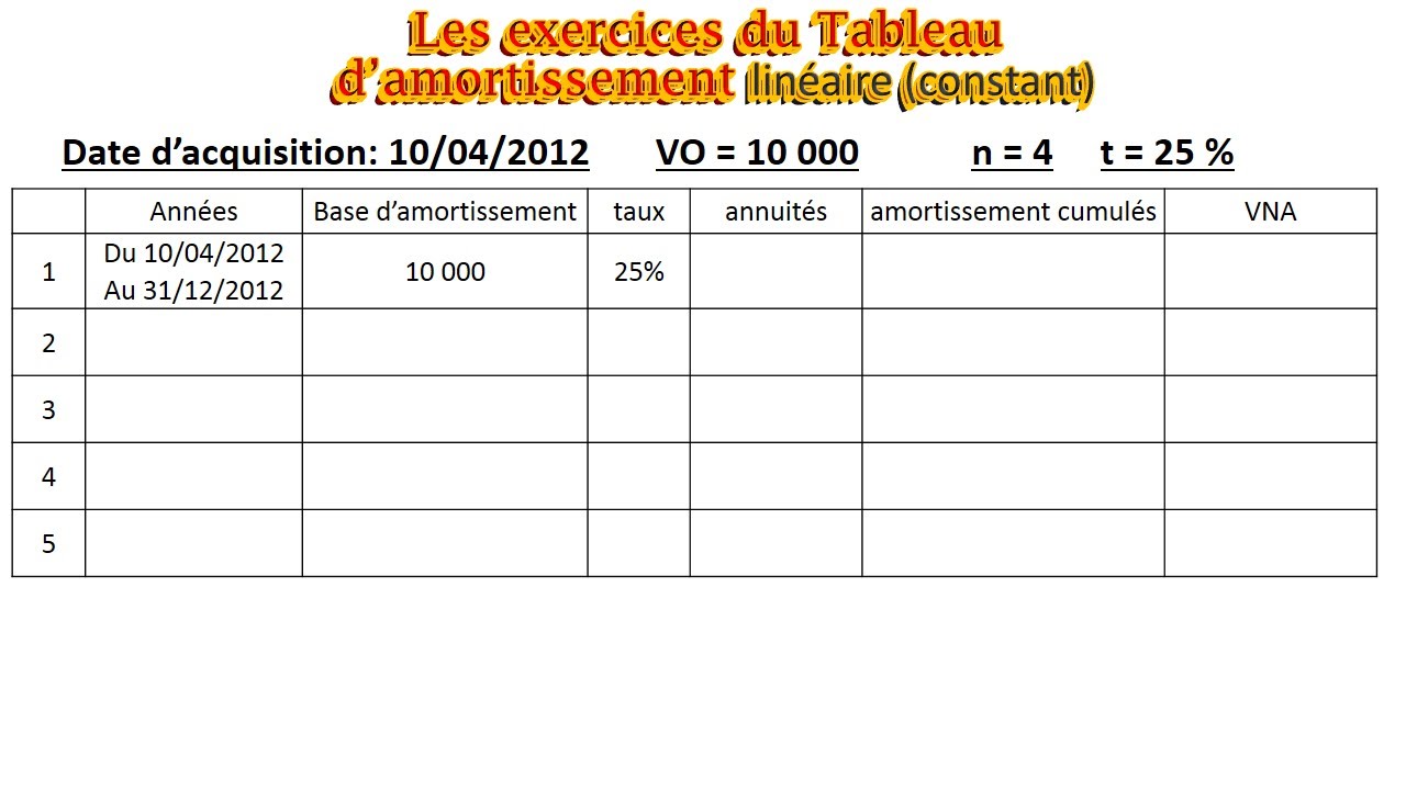 Exercice Tableau D'amortissement Constant