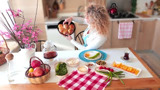 Silent Vlog ☕︎ / Enjoying Breakfast with Flower Bread🍁Delicious Homemade Food from Turkish Cuisine🍀