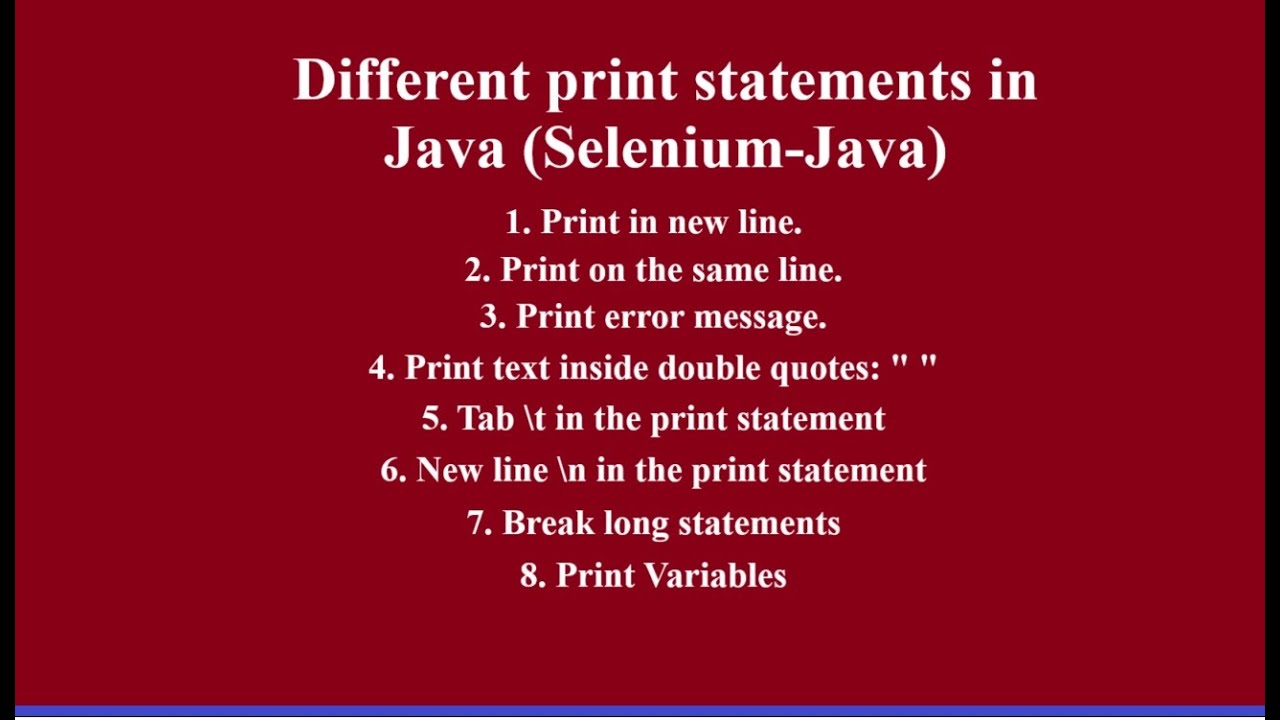 Different Print Statements In Java Selenium Java Youtube