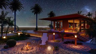 Beach House Ambience | Wave Sound for Sleep | Fireplace ASMR