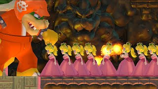 What happens when Giant Bowser fight against 999 Peach's in New Super Mario Bros. Wii?