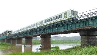 磐越東線普通列車723D＿大雨で増水した阿武隈川を渡る