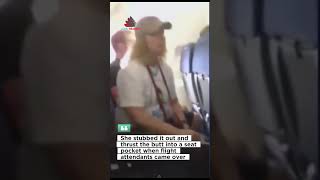 Woman smoke a cigarette on an airplane and blame the man next to her