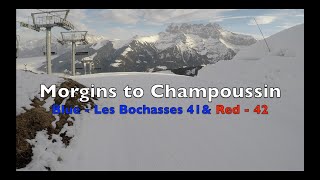 Morgins to Champoussin - Runs Blue 41 and Red 42 in Portes du Soleil Ski Area