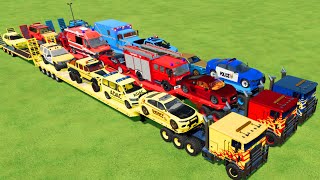 TRANSPORTING CARS, AMBULANCE, POLICE CARS, FIRE TRUCK OF COLORS! WITH TRUCKS! - FS 22