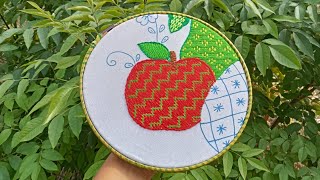 como bordar una manzana 🍎#4 con una Puntada ideal para cualquier diseño entre hojas,flor,canasta,etc