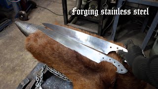 making a Vimose seax knife/sword, part 3,  reforging the blade from stainless steel.