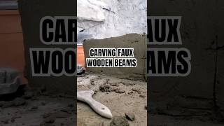 How we carve concrete to look like faux wood beams! #howto #art #shorts