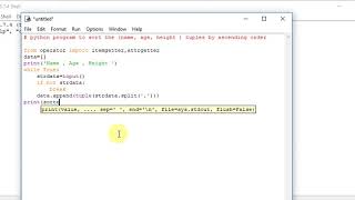 python program to sort the (name, age, height ) tuples by ascending order